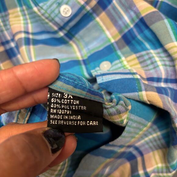 True Rock 3X Short Sleeve Plaid Button Shirt Blue Green Summer Top Grunge Skater - Picture 7 of 9